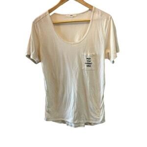 VANS Cream Graphic Writing Front Pocket Scoop Neck Casual Tee Shirt XS